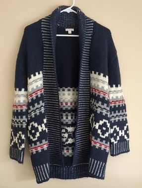 XS/S Old Navy Designed & Crafted Fairisle Open Front Navy Uniform Sweater